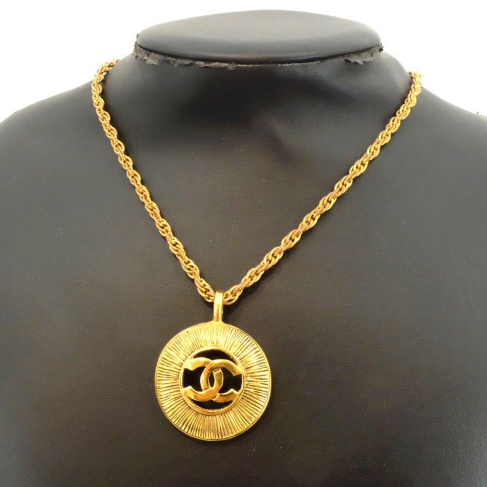 Authentic CHANEL Vintage Gold Necklace CC Paris Medallion Pendant - The Reluxe