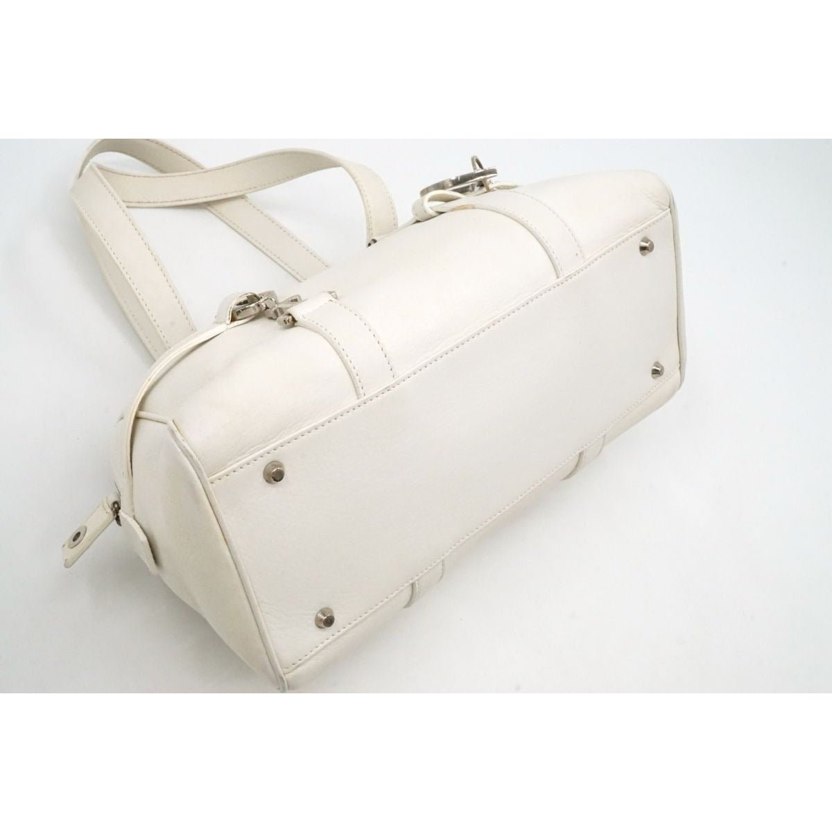 Authentic Christian Dior 2005 Spring White Leather Boston Bag - The Reluxe