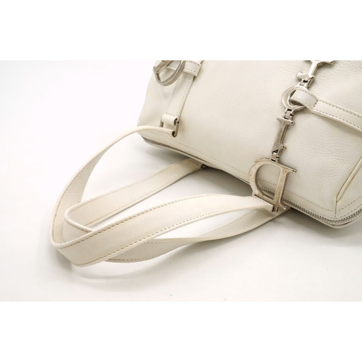 Authentic Christian Dior 2005 Spring White Leather Boston Bag - The Reluxe