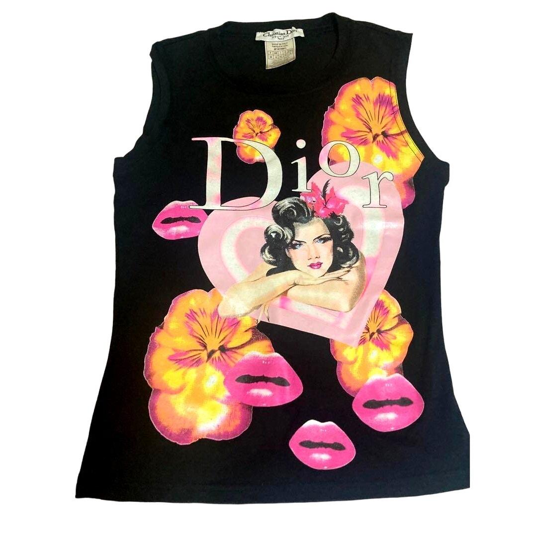 Authentic Christian Dior by Galliano SS05 Lady Lips Heart Tank Top Shirt Black - The Reluxe