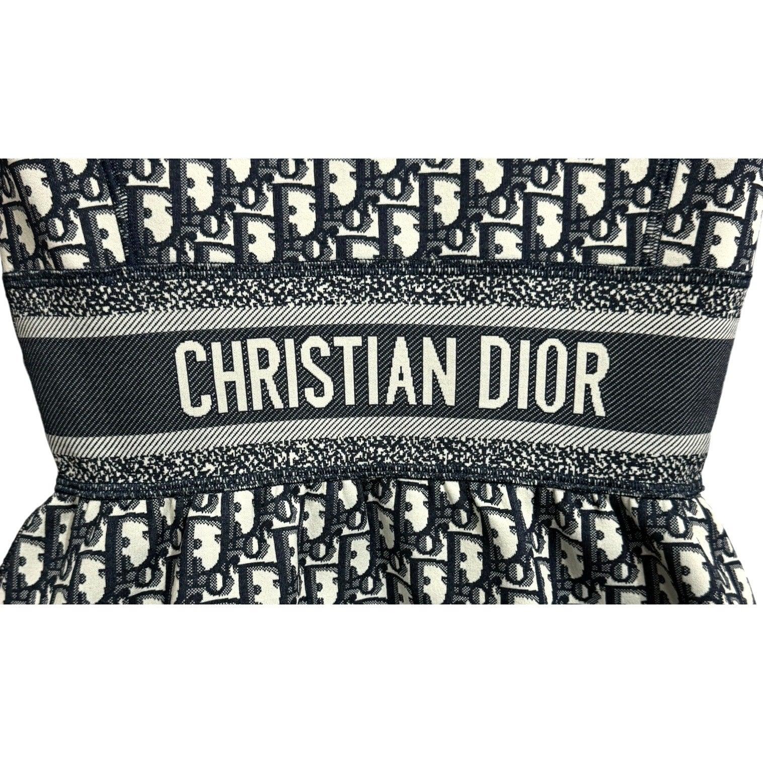 Authentic Christian Dior Trotter Logo Navy Monogram Vintage Dress Y2K Oblique - The Reluxe