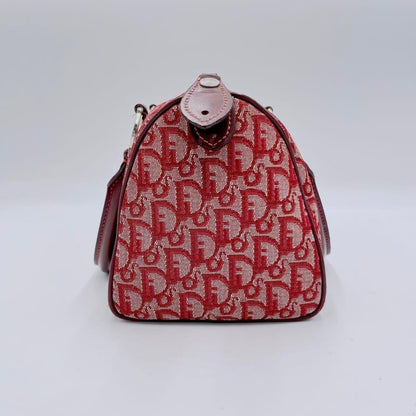 Authentic Dior Mini Trotter Oblique Monogram Logo Boston Bag Duffle Travel Red - The Reluxe