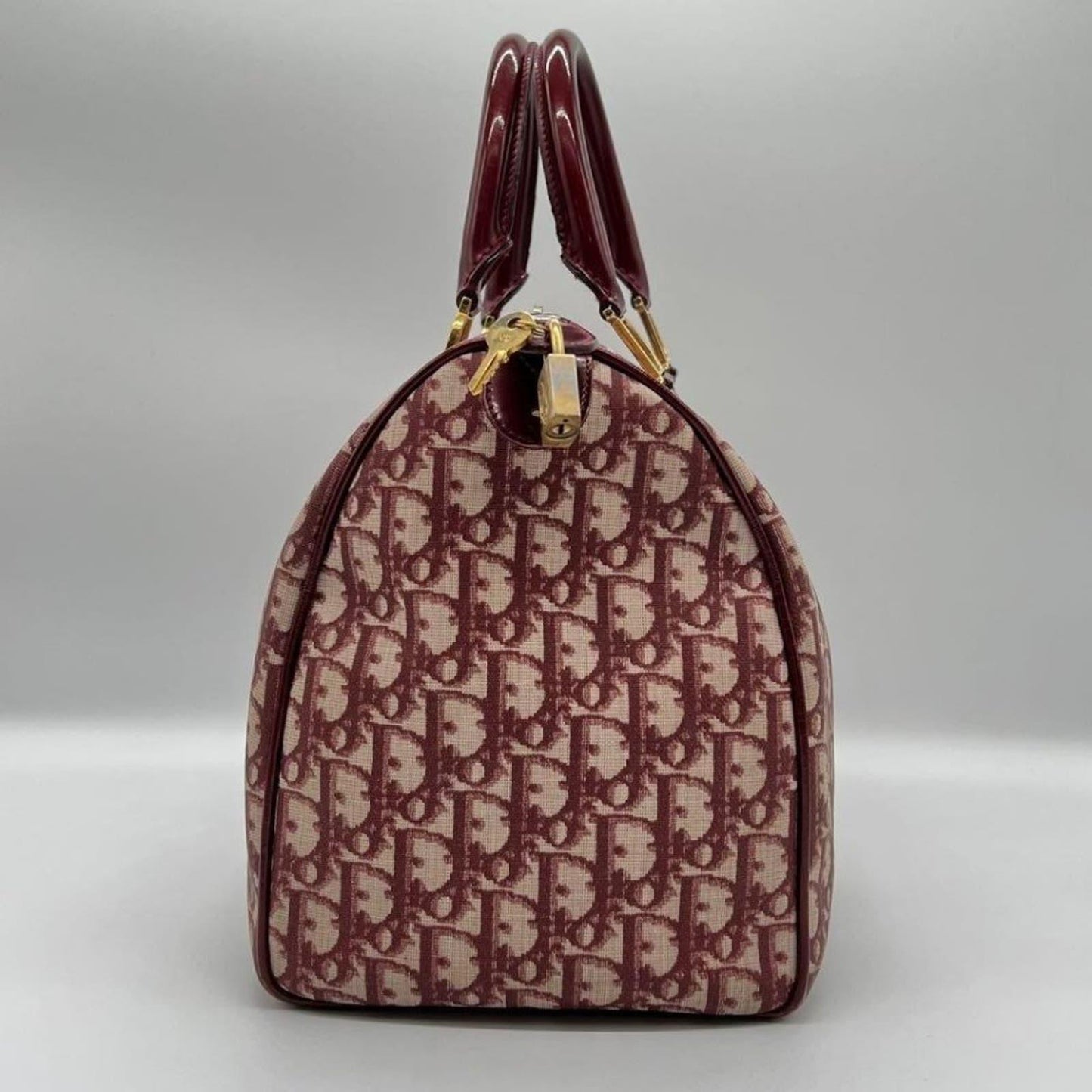 Authentic Dior Monogram Trotter Oblique Logo Boston Bag Duffle Travel Burgundy - The Reluxe