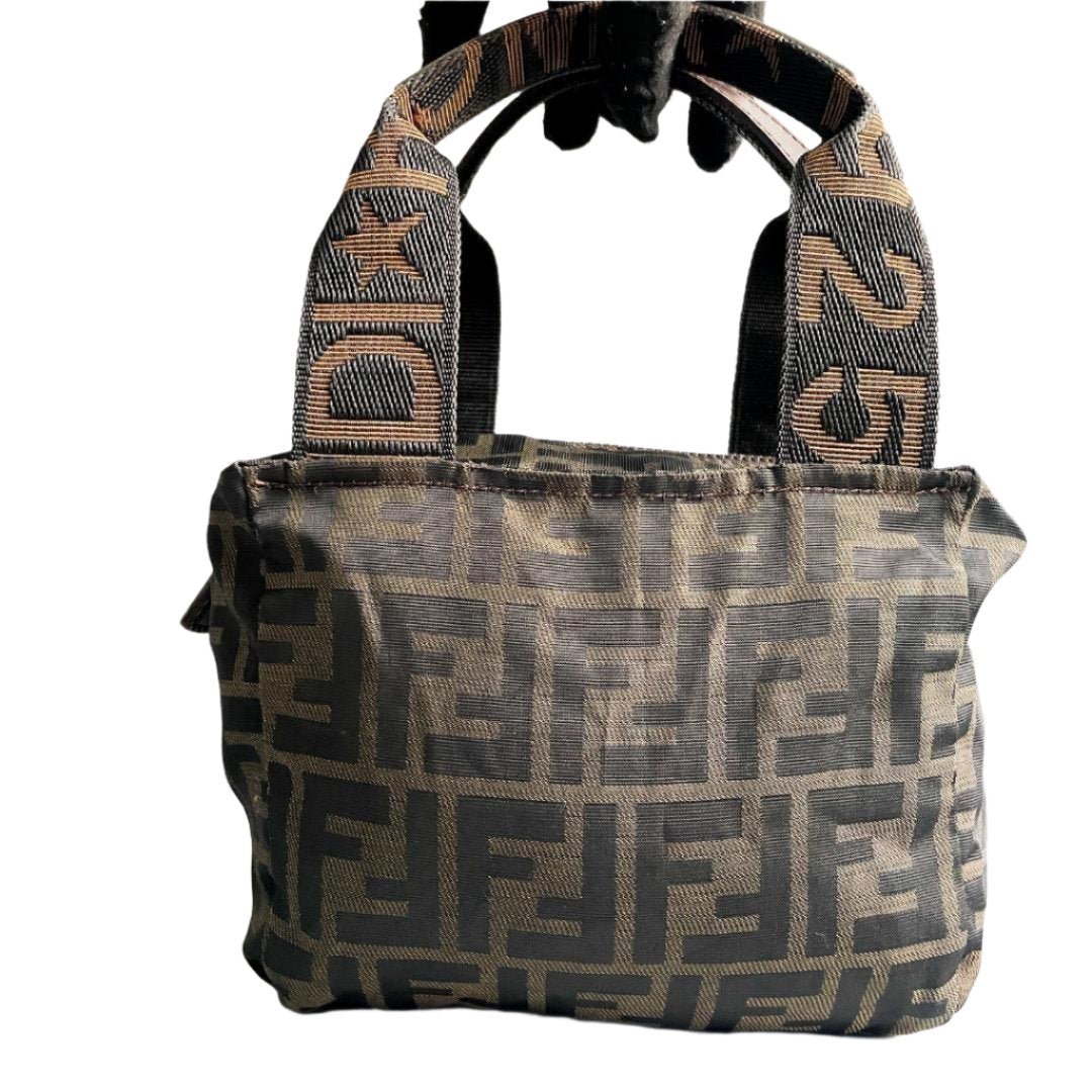 Authentic Fendi FF Vintage Zucca Canvas Mini Bag Small Handbag Tan Brown Y2K - The Reluxe