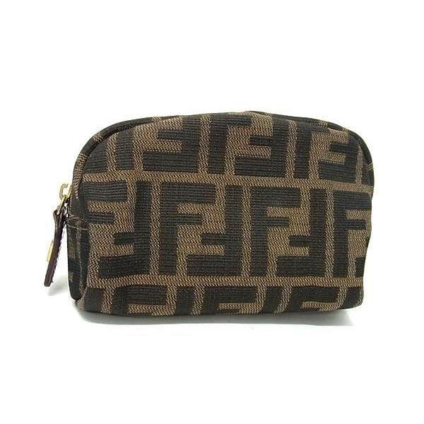 Authentic Fendi FF Vintage Zucca Canvas Mini Bag Small Pouch Cosmetic Bag Tan - The Reluxe