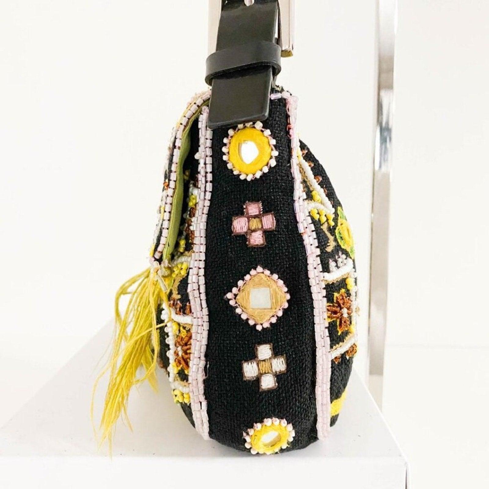 Authentic FENDI Mamma Baguette Beaded Fringe Shoulder Bag Bucket Hand Bag FF - The Reluxe