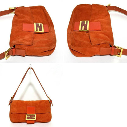 Authentic FENDI Mamma Baguette Orange Suede Gold Glitter Flap Shoulder Bag Purse - The Reluxe