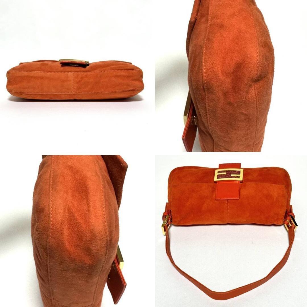 Authentic FENDI Mamma Baguette Orange Suede Gold Glitter Flap Shoulder Bag Purse - The Reluxe