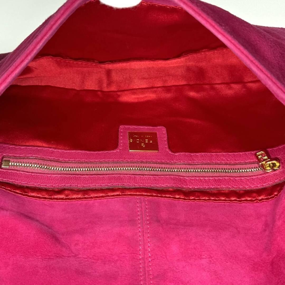 Authentic FENDI Mamma Baguette Pink Suede Gold Glitter Flap Shoulder Bag Purse - The Reluxe