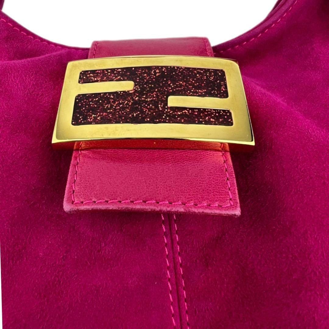 Authentic FENDI Mamma Baguette Pink Suede Gold Glitter Flap Shoulder Bag Purse - The Reluxe