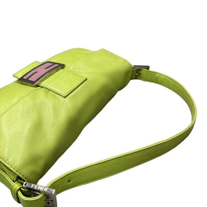 Authentic FENDI Mamma Bucket Baguette Green Lambskin Flap Bag Purse - The Reluxe