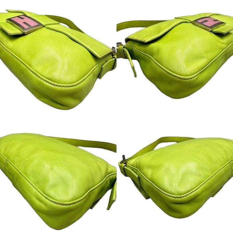 Authentic FENDI Mamma Bucket Baguette Green Lambskin Flap Bag Purse - The Reluxe