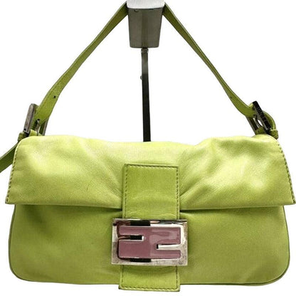 Authentic FENDI Mamma Bucket Baguette Green Lambskin Flap Bag Purse - The Reluxe