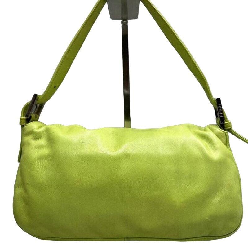 Authentic FENDI Mamma Bucket Baguette Green Lambskin Flap Bag Purse - The Reluxe