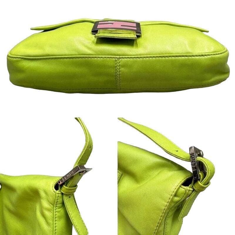 Authentic FENDI Mamma Bucket Baguette Green Lambskin Flap Bag Purse - The Reluxe