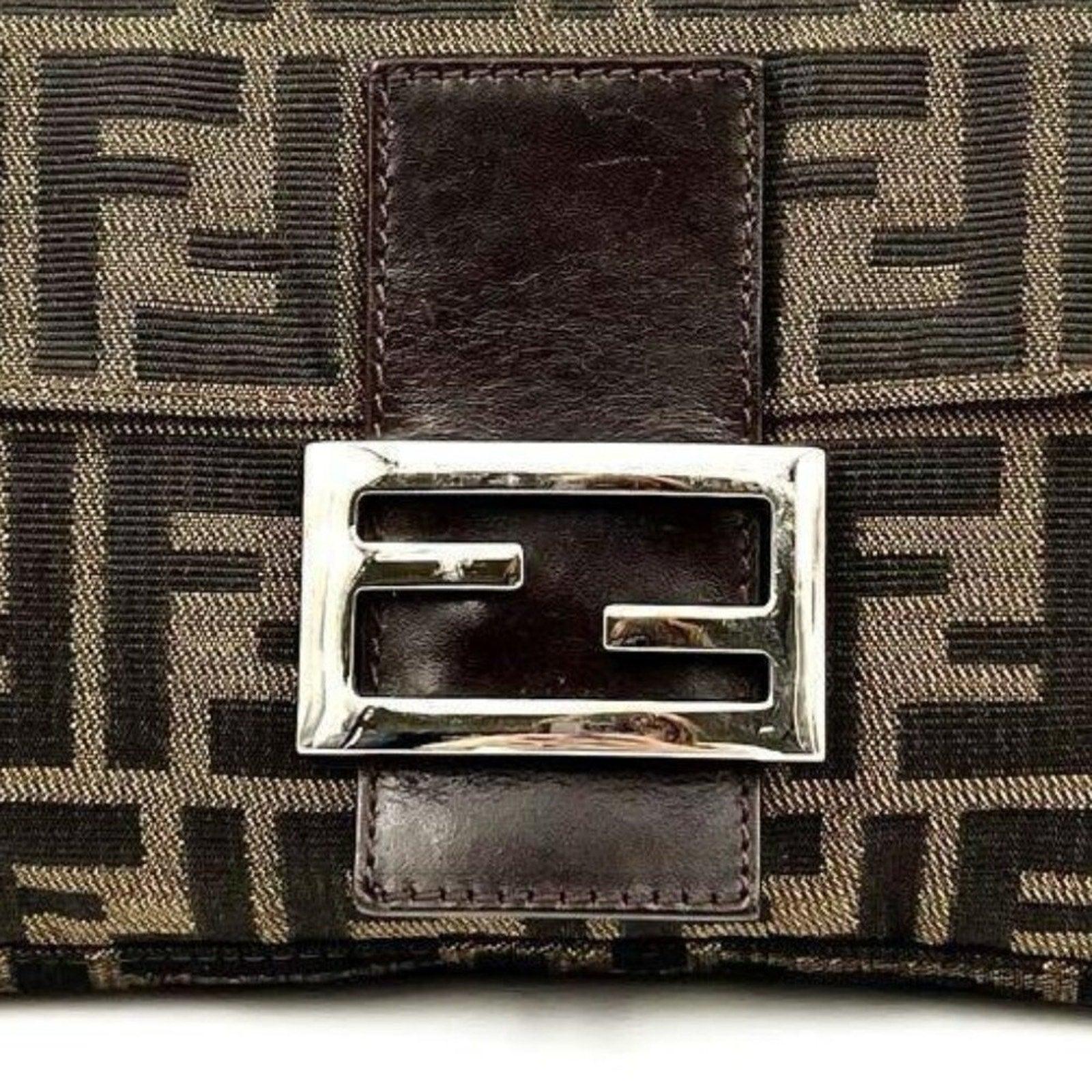 Authentic FENDI Zucca Mamma Baguette Canvas Leather Shoulder Bag Brown - The Reluxe