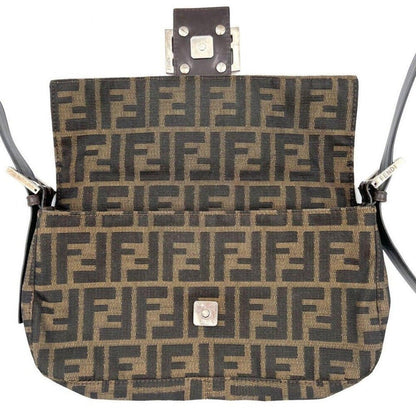 Authentic FENDI Zucca Mamma Baguette Canvas Leather Shoulder Bag Brown - The Reluxe