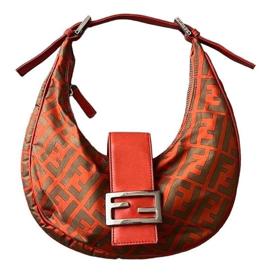 Authentic FENDI Zucca Mamma Orange Croissant Half Moon Shoulder Bag Purse Tote - The Reluxe