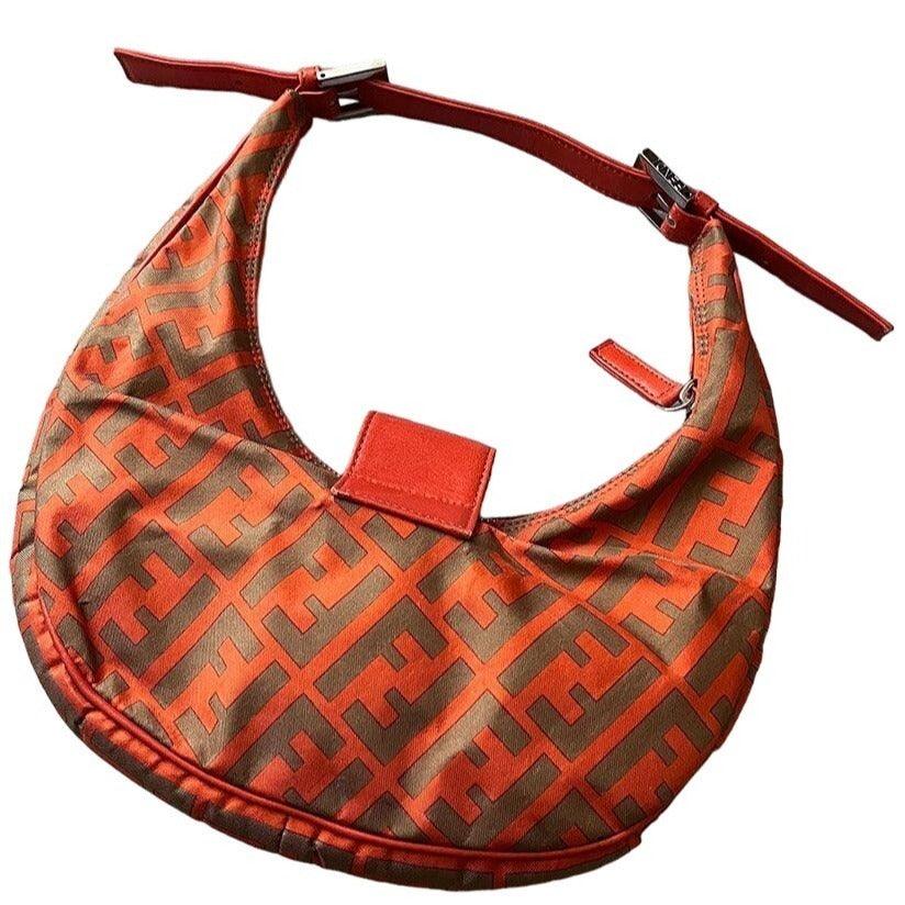 Authentic FENDI Zucca Mamma Orange Croissant Half Moon Shoulder Bag Purse Tote - The Reluxe