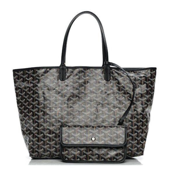 Authentic Goyard Goyardine Saint Louis PM Black Shoulder Tote Bag & Pouch Wallet - The Reluxe