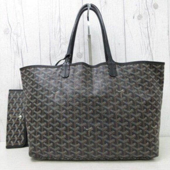 Authentic Goyard Goyardine Saint Louis PM Black Shoulder Tote Bag & Pouch Wallet - The Reluxe