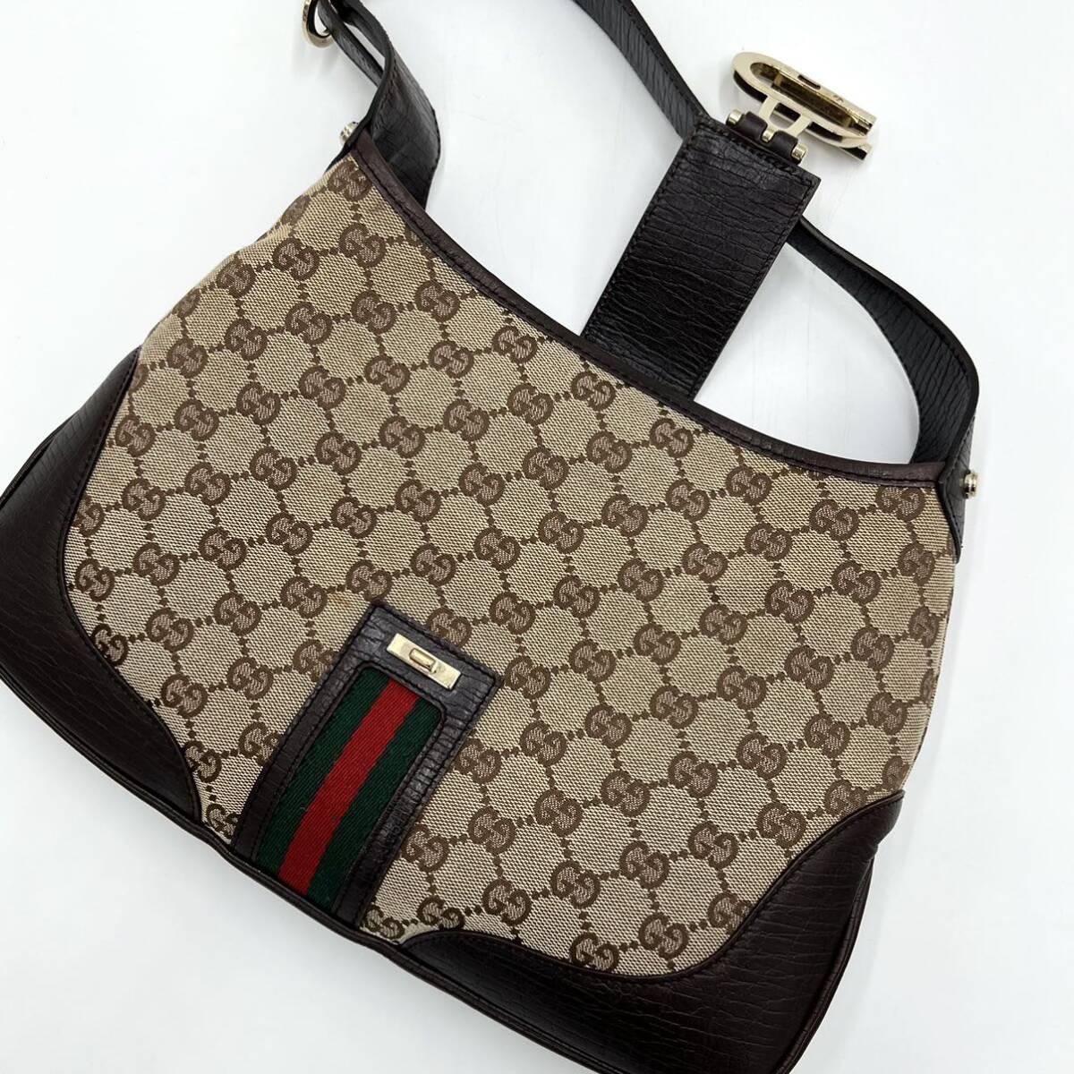 Authentic GUCCI GG Jackie Sherry Web Canvas Handbag Shoulder Bag Charm Ophidia - The Reluxe