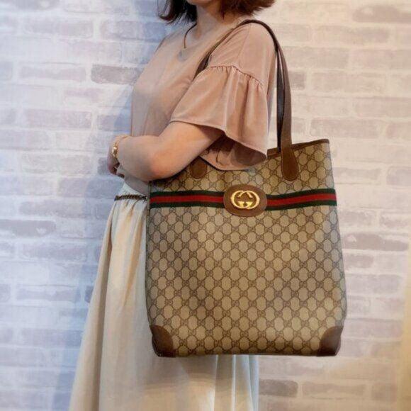 Authentic Gucci GG Marmont Sherry Large Tote Canvas Ophidia Shoulder Bag Handbag - The Reluxe