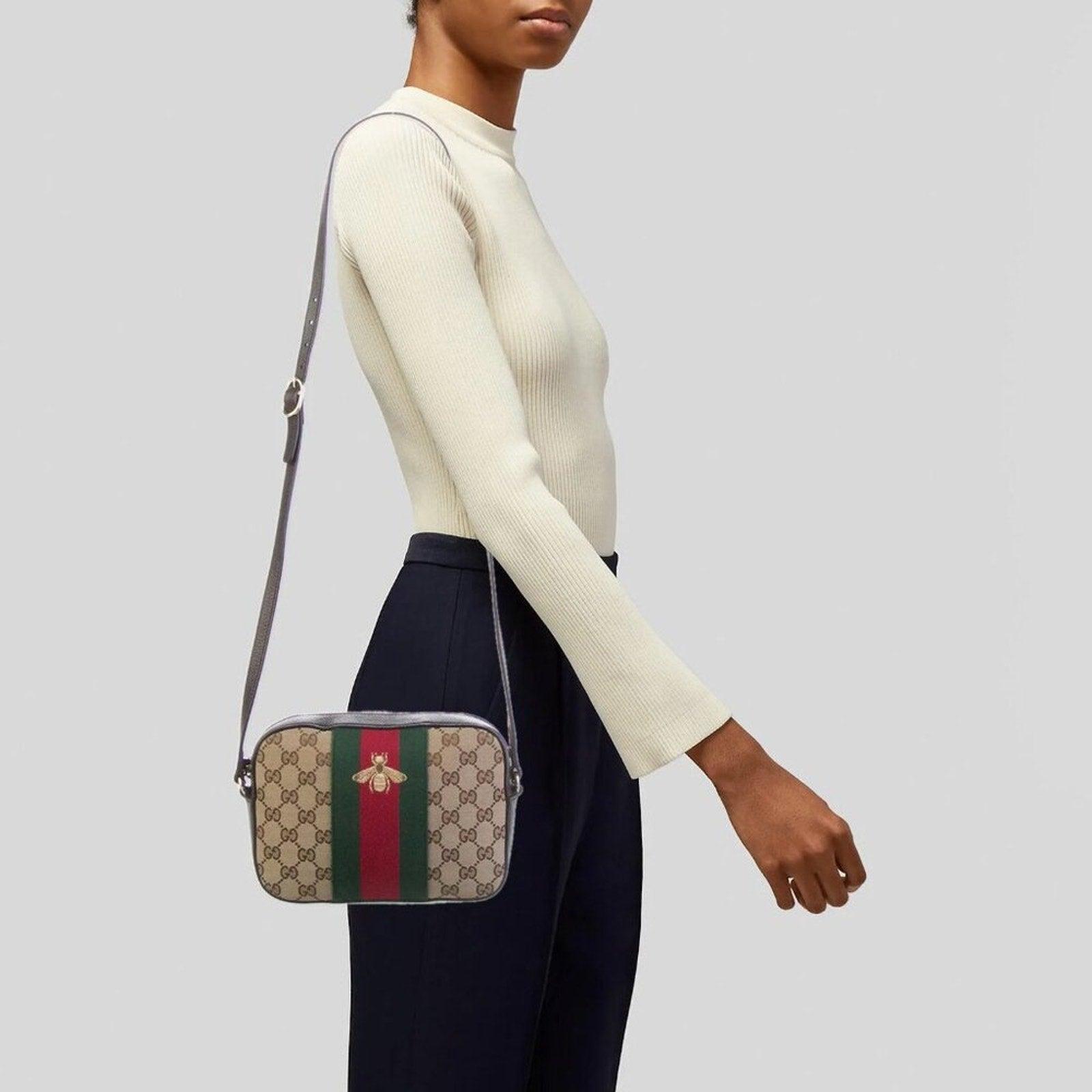 Authentic Gucci GG Sherry Bee Web Canvas Crossbody Bag Shoulder Bag Camera Bag - The Reluxe