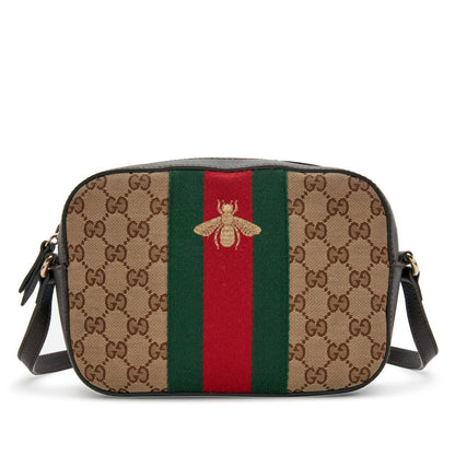 Authentic Gucci GG Sherry Bee Web Canvas Crossbody Bag Shoulder Bag Camera Bag - The Reluxe