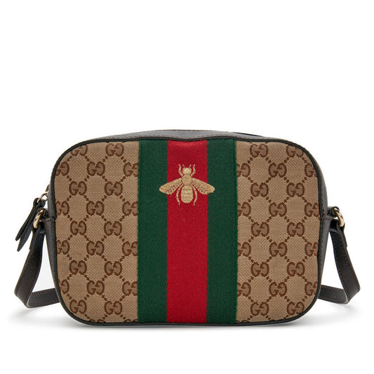 Authentic Gucci GG Sherry Bee Web Canvas Crossbody Bag Shoulder Bag Camera Bag - The Reluxe