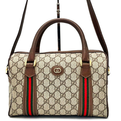 Authentic Gucci GG Sherry Supreme Ophidia 2Way Crossbody Web Canvas Boston Bag - The Reluxe