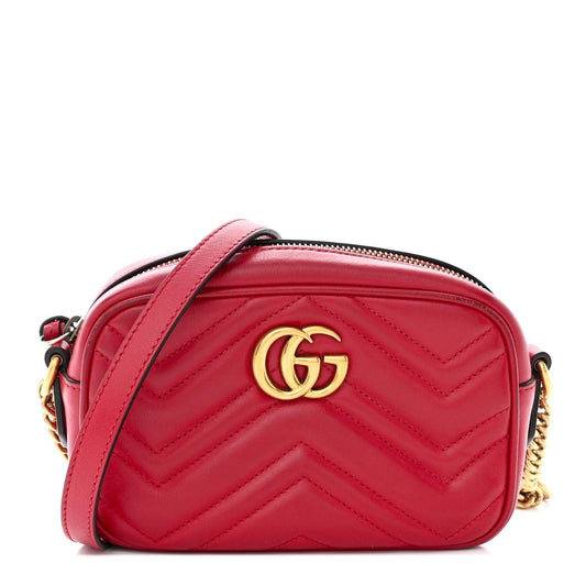 Authentic Gucci GG Small Marmont Matelasse Crossbody Bag Calfskin Chain Red Tote - The Reluxe