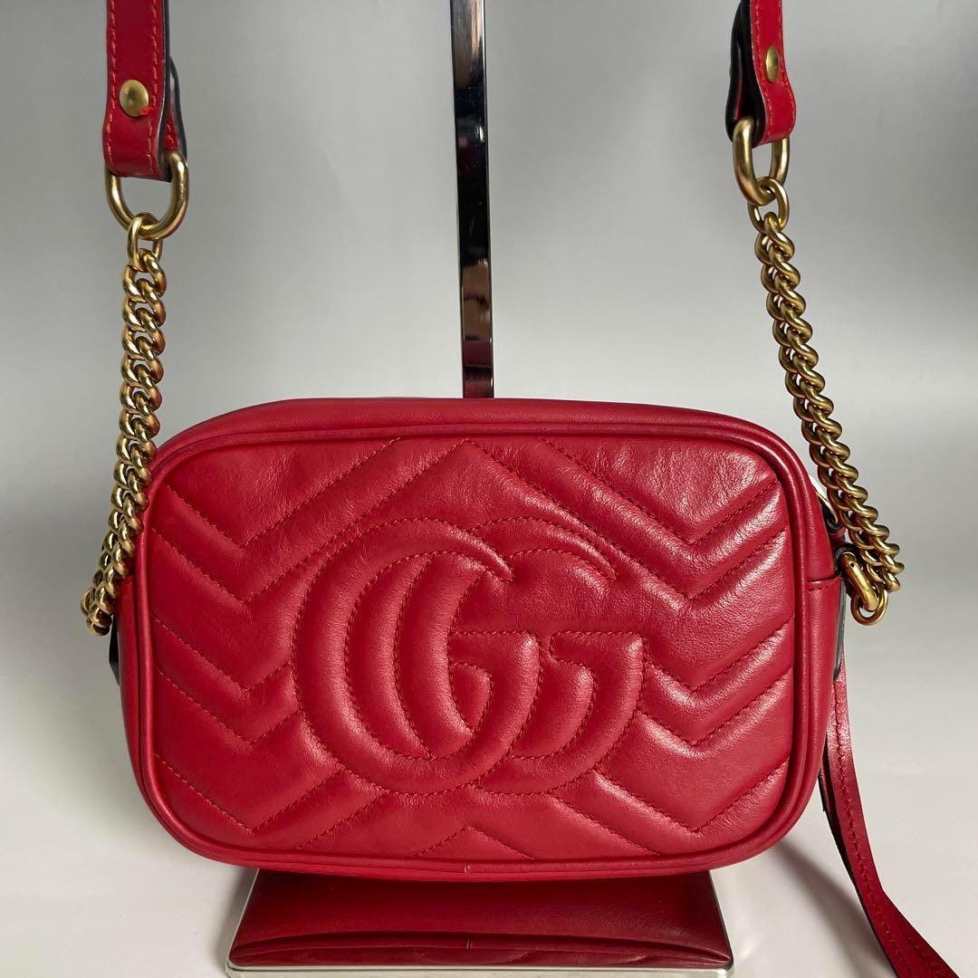 Authentic Gucci GG Small Marmont Matelasse Crossbody Bag Calfskin Chain Red Tote - The Reluxe