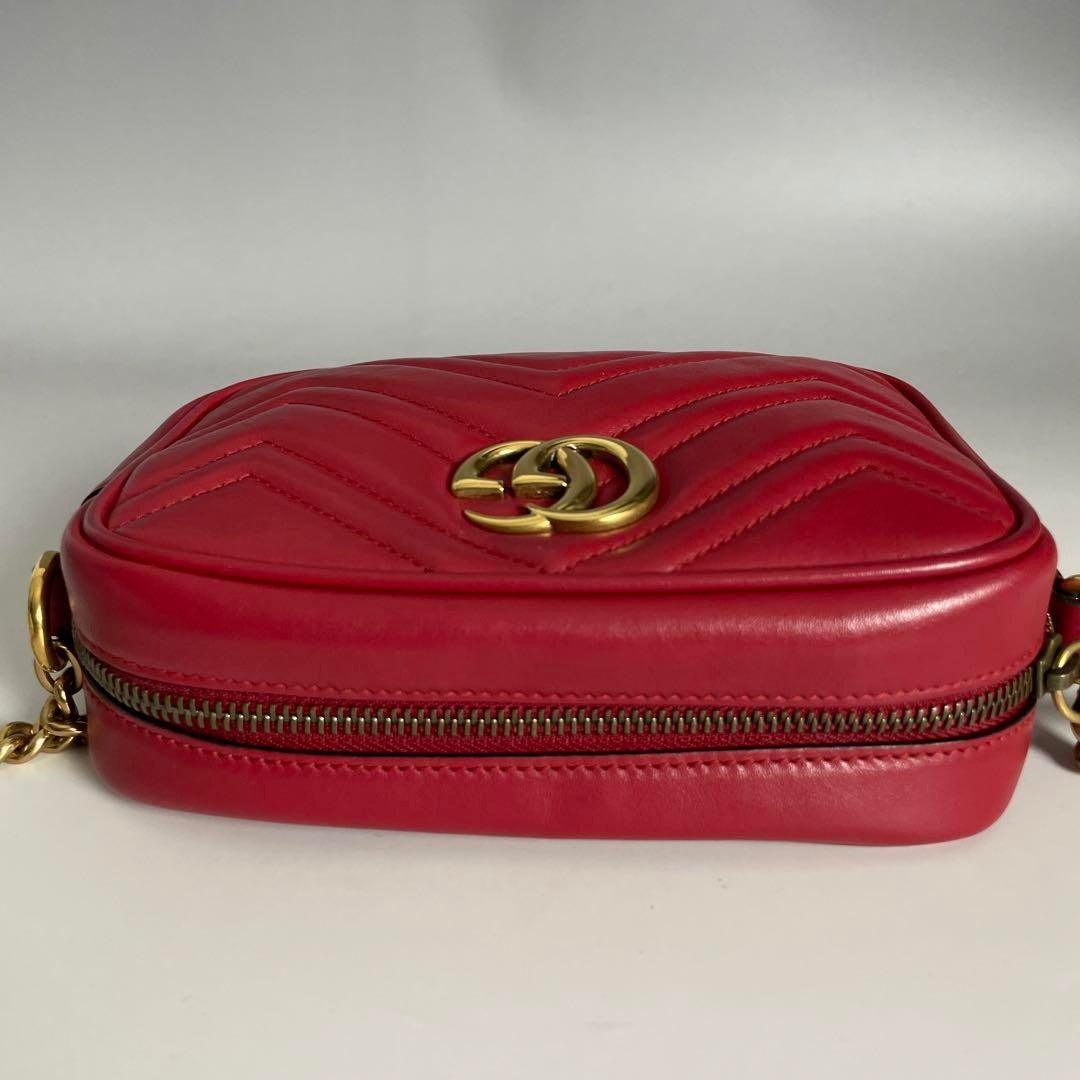 Authentic Gucci GG Small Marmont Matelasse Crossbody Bag Calfskin Chain Red Tote - The Reluxe