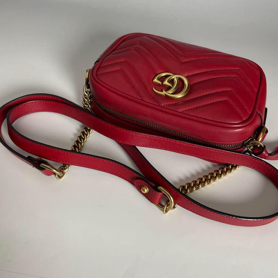 Authentic Gucci GG Small Marmont Matelasse Crossbody Bag Calfskin Chain Red Tote - The Reluxe