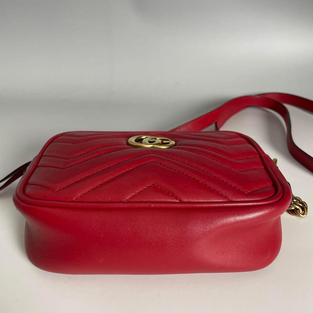 Authentic Gucci GG Small Marmont Matelasse Crossbody Bag Calfskin Chain Red Tote - The Reluxe