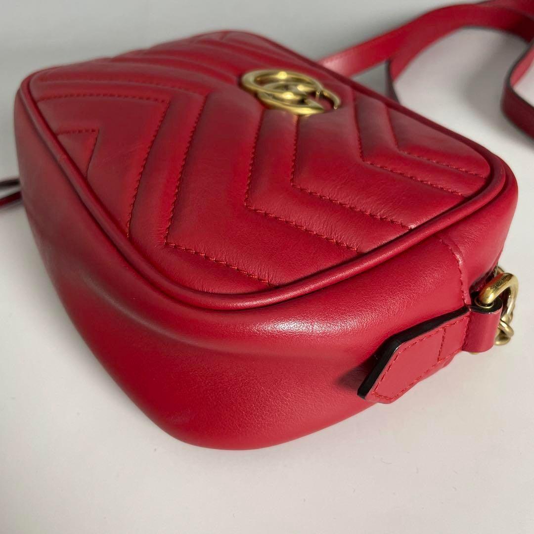 Authentic Gucci GG Small Marmont Matelasse Crossbody Bag Calfskin Chain Red Tote - The Reluxe