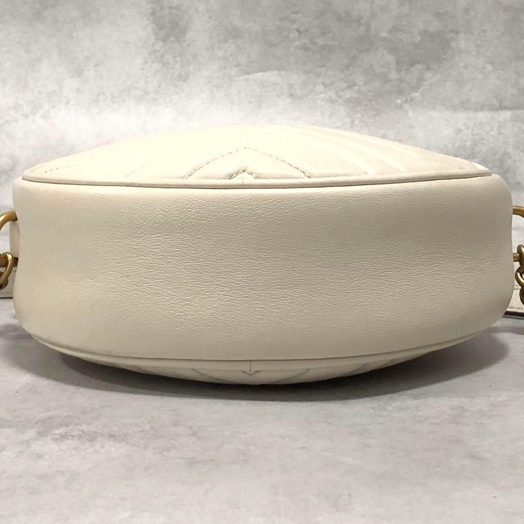 Authentic Gucci GG Small Marmont Matelasse Round Crossbody Bag Chain White - The Reluxe