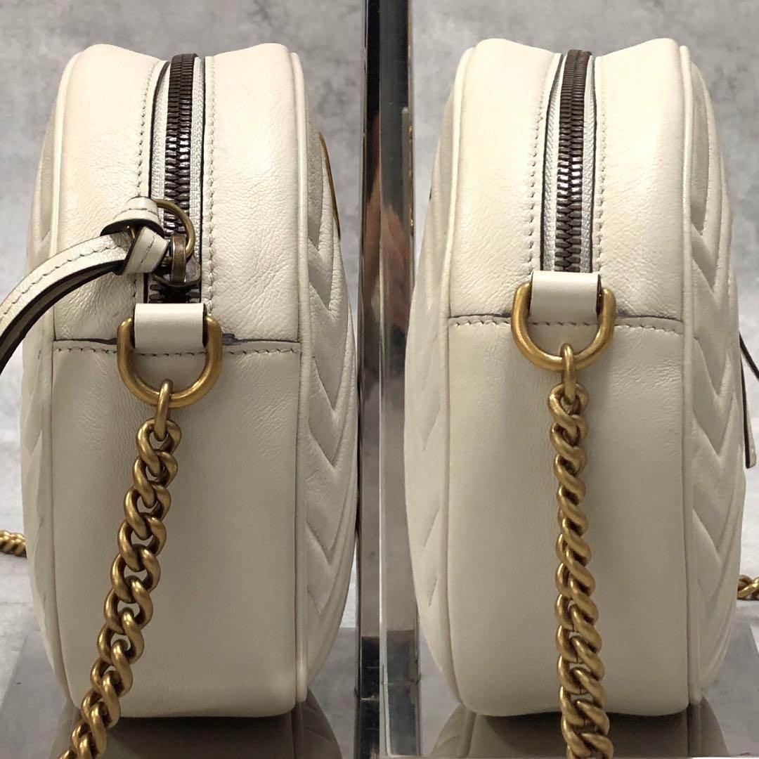 Authentic Gucci GG Small Marmont Matelasse Round Crossbody Bag Chain White - The Reluxe