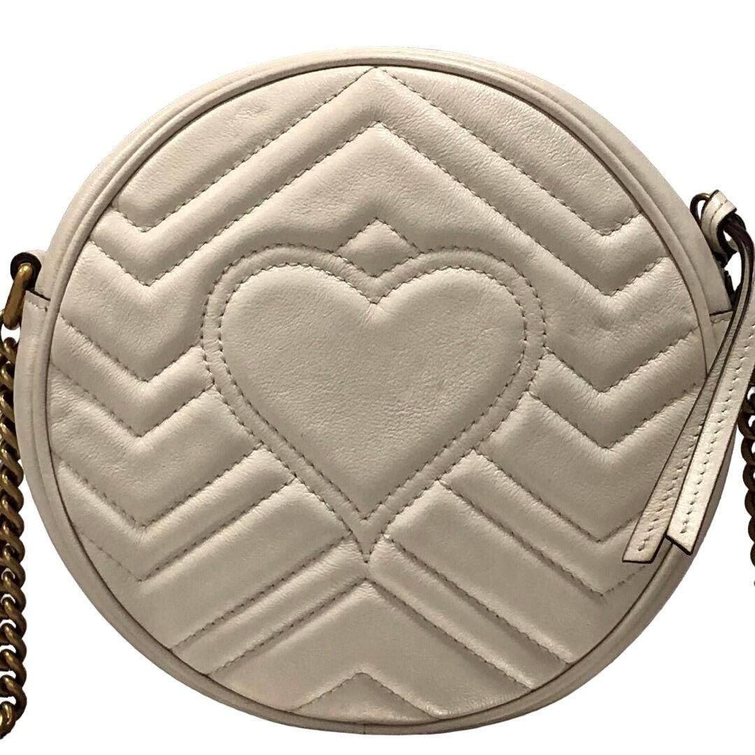 Authentic Gucci GG Small Marmont Matelasse Round Crossbody Bag Chain White - The Reluxe