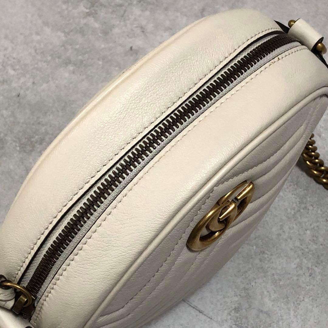 Authentic Gucci GG Small Marmont Matelasse Round Crossbody Bag Chain White - The Reluxe