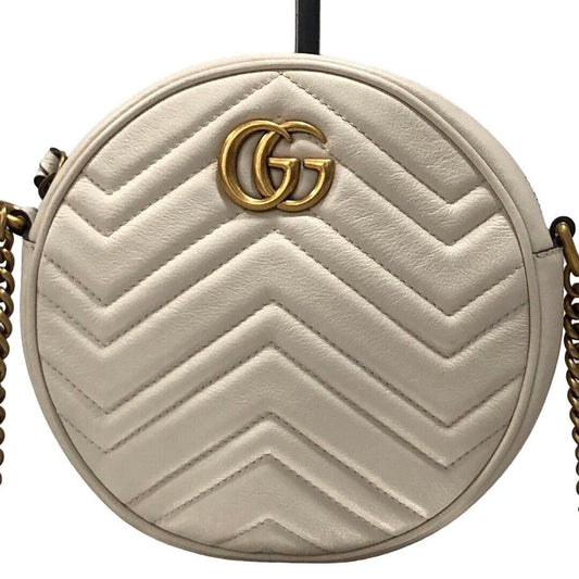 Authentic Gucci GG Small Marmont Matelasse Round Crossbody Bag Chain White - The Reluxe