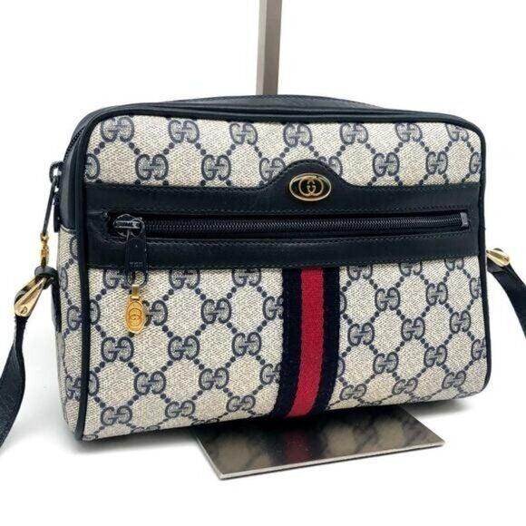 Authentic Gucci GG Supreme Navy Monogram Crossbody Sherry Canvas Shoulder Bag - The Reluxe