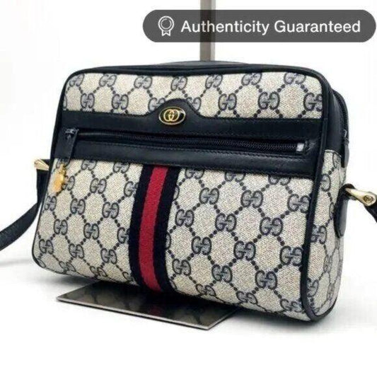 Authentic Gucci GG Supreme Navy Monogram Crossbody Sherry Canvas Shoulder Bag - The Reluxe