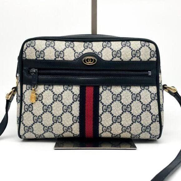 Authentic Gucci GG Supreme Navy Monogram Crossbody Sherry Canvas Shoulder Bag - The Reluxe