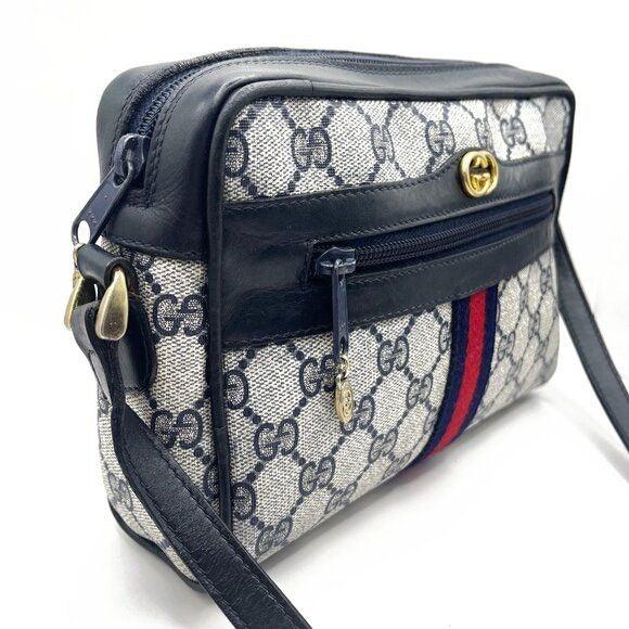 Authentic Gucci GG Supreme Navy Monogram Crossbody Sherry Canvas Shoulder Bag - The Reluxe