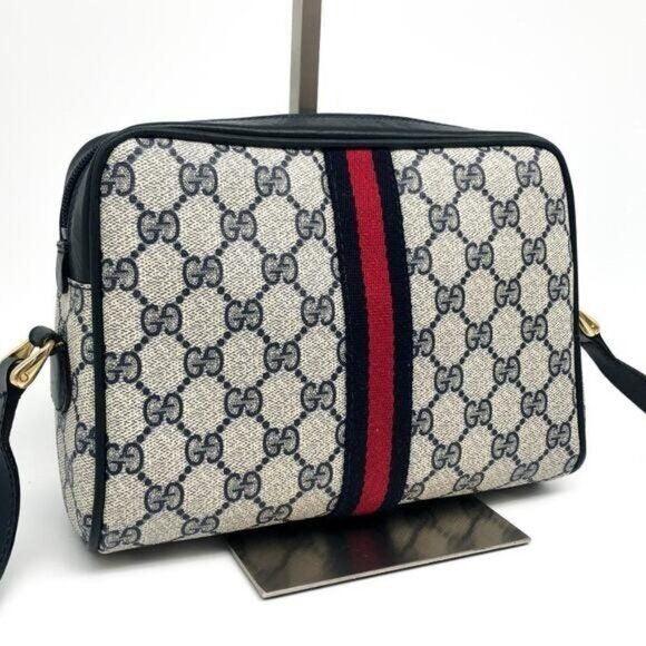 Authentic Gucci GG Supreme Navy Monogram Crossbody Sherry Canvas Shoulder Bag - The Reluxe