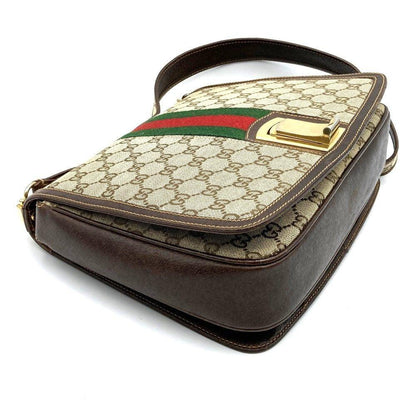 Authentic Gucci GG Vintage Ophidia Buckle Flap Purse Shoulder Bag Sherry Leather - The Reluxe