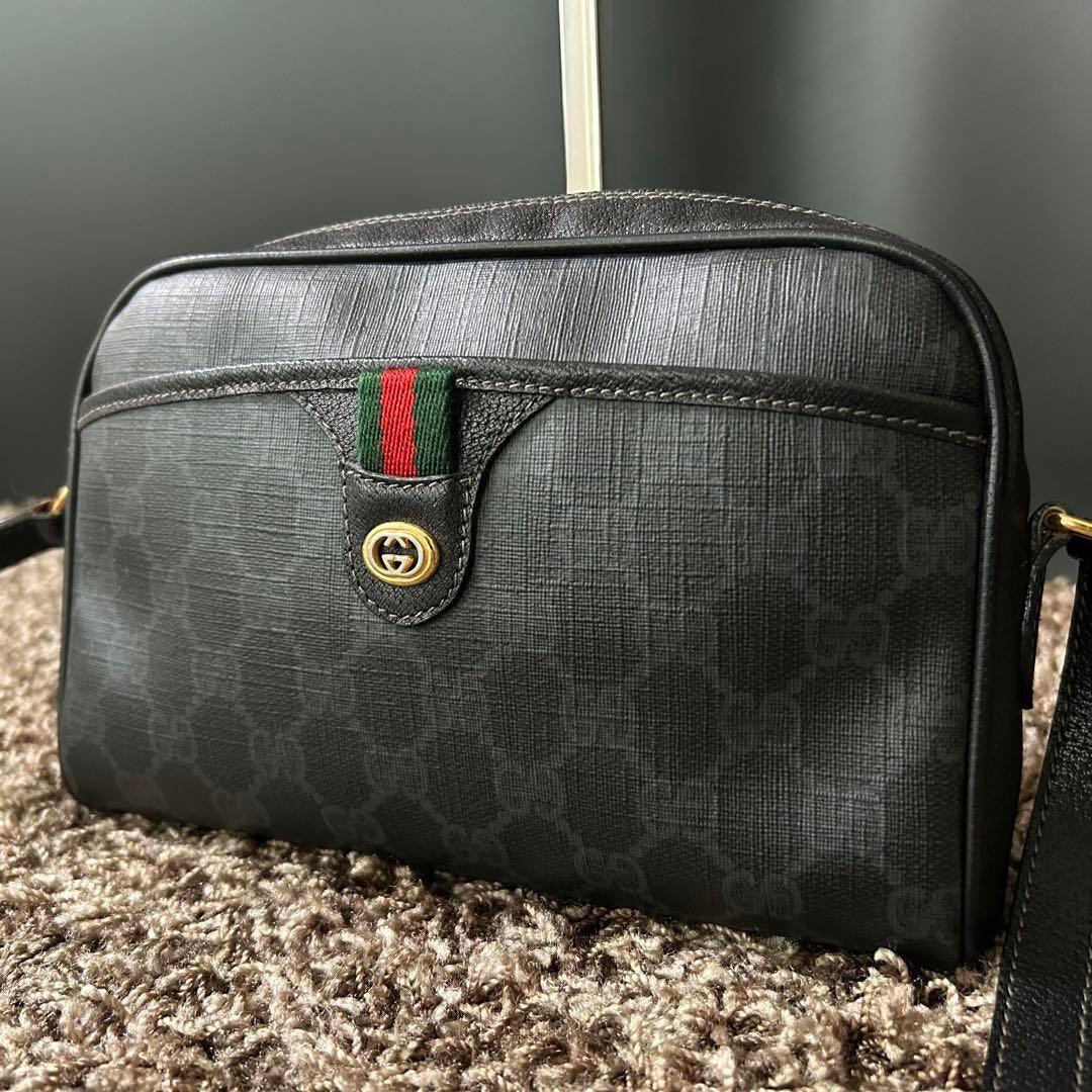 Authentic Gucci GG Vintage Ophidia Sherry Crossbody Bag Leather Black Purse Tote - The Reluxe