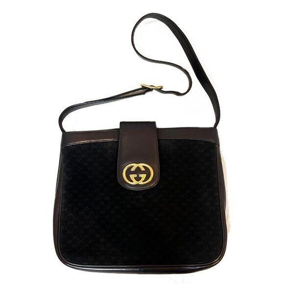 Authentic Gucci GG Vintage Ophidia Sherry Crossbody Bag Leather Black Purse Tote - The Reluxe